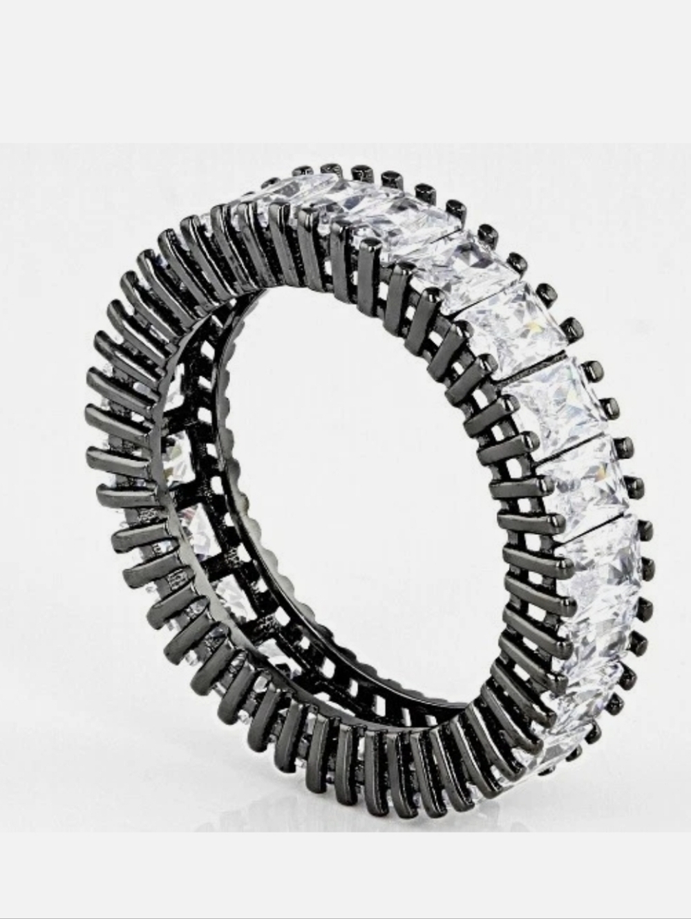 Bella Luce Black Silver 7.82ct Emerald Baguette CZ Eternity Band Ring 5 New